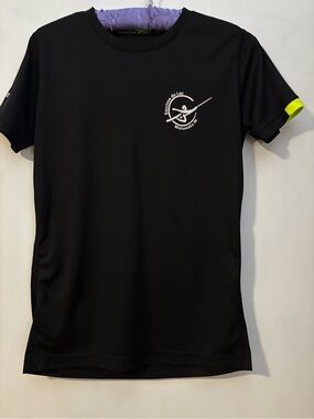 Fencing Club Black Crew Neck Tee with Small White Logo and Neon Yellow Accent